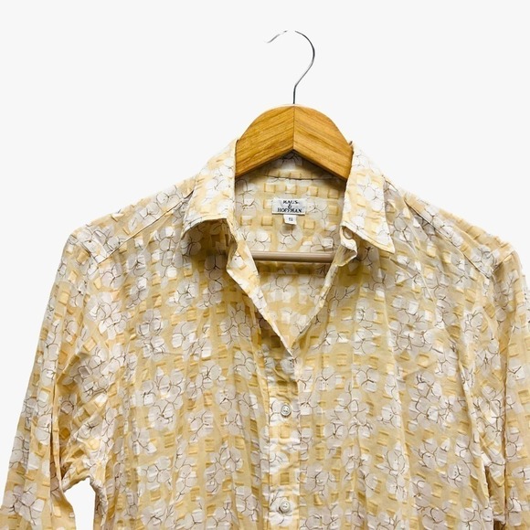 Maus & Hoffman Button Up Shirt Floral Embossed Yellow - Picture 3 of 7